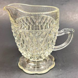 Vintage Indiana Clear Glass Diamond Point Creamer Scalloped Footed